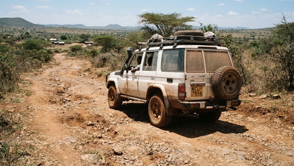 SUV driving on African roads SUV driving on African roads